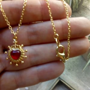 Sagrado Corazon Necklace: GP Chain, Crystal Heart, Mexican Charm