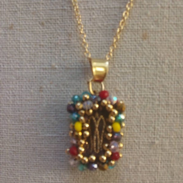 Collier scapulaire perlé Virgen del Carmen San Benito Scapulaire Brun Cristaux Scapulaires Cadeau Catholique Collier Mexicain Notre-Dame Mont Carmel