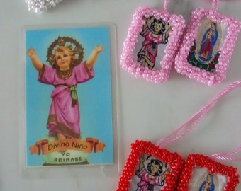 Handmade Beaded Scapular: Divino Niño, Virgen de Guadalupe