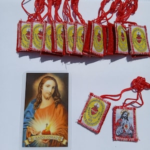 Set Escapulario Sagrado Corazón - Detente - Protección Religiosa Set de 6 o 12 piezas Sagrado Corazón