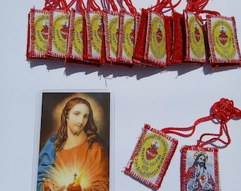 Sacred Heart Escapulario Set - Detente - Religious Protection 6 or 12 piece set Sagrado Corazon