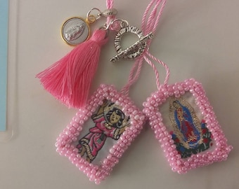 Handmade Beaded Scapular Bracelet: Santo Niño Divino & Virgen de Guadalupe