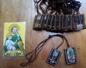 Conjunto de Escapulários Marrons de São José e Guadalupe