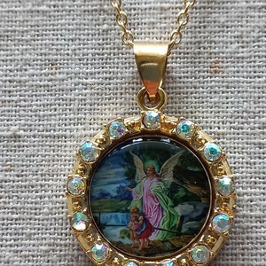 Collar de ángel de la guarda con micropavé, collar de protección, dije elegante, colgante elegante, ángel de la guarda