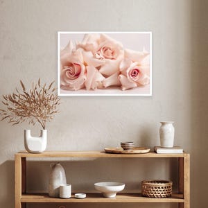 White Frame Floral Poster Print  - Quicksand Roses - Poster for Home Decoration - Perfect Gift for Flower  Enthusiasts