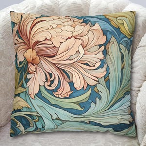 Decorative Throw Pillow Cover Large Floral William Morris Accent Pillow Cover Art Nouveau Couch Cushion Cover Pastel Decorative Pillow Cover