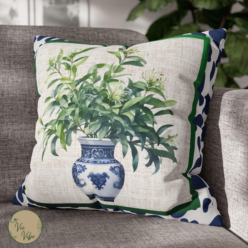 Chinoiserie Ginger Jar Dekokissenbezug, Blau Weißer Decor Topiary Print Bild 4