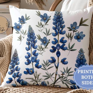 Floral Pillow Cover Blue Bonnet Couch Pillow Texas Blue Flower Throw Pillow Cover Cottage Décor Texas Gift  Blue Flower Accent Pillow