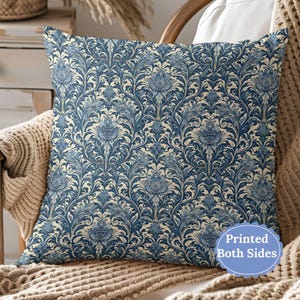 Traditional Décor Throw Pillow Vintage Floral Pillow Cover French Country Accent Pillow Chinoiserie Couch Cushion Elegant Blue Pillow Cover