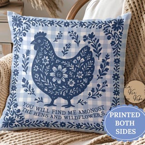 Gingham Farmhouse Pillow Cover: Wildflower Chicken Accent Pillow