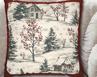 Funda de almohada navideña vintage con motivos toile: decoración navideña campestre francesa
