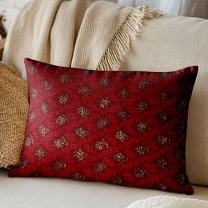 Red Throw Pillow with Insert, Elegant Couch Cushion, Traditional Lumbar Pillow, Decorative Accent Sofa Pillow, Housewarming Gift Home Décor