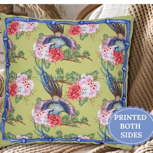 Pheasant Floral Chinoiserie Pillow Cover Floral Throw Pillow Chinoiserie Bird Accent Pillow Traditional Home Décor Elegant Pillow Cover