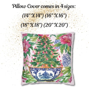 Funda de almohada navideña estilo chinoiserie, funda de almohada navideña, almohada con detalles florales en acuarela, regalo para el hogar, funda de almohada estilo chinoiserie imagen 2