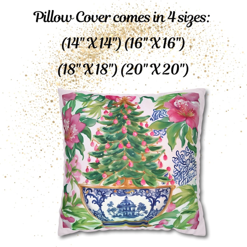 Funda de almohada navideña estilo chinoiserie, funda de almohada navideña, almohada con detalles florales en acuarela, regalo para el hogar, funda de almohada estilo chinoiserie imagen 2