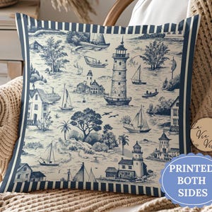 Couch Pillow Blue French Pillow Cover Cottage Pillow Coastal Nautical Pillow French Pillow Cover Beach House Décor French Toile Pillow Cover