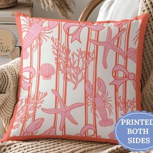 Pink Lobster Pillow Cover: Coastal Beach House Nautical Decor