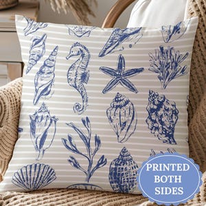 Coastal Pillow Cover Ocean Décor Nautical Pillowcase Beach House Décor Throw Pillow Blue Beige Accent Pillow Lake House, Décor Coastal Décor
