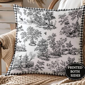 French Toile Pillow Cover, Cottage Country Throw Pillow Cover, Farmhouse Cushion, Toile De Jouy Accent Pillow Cottage Home Décor