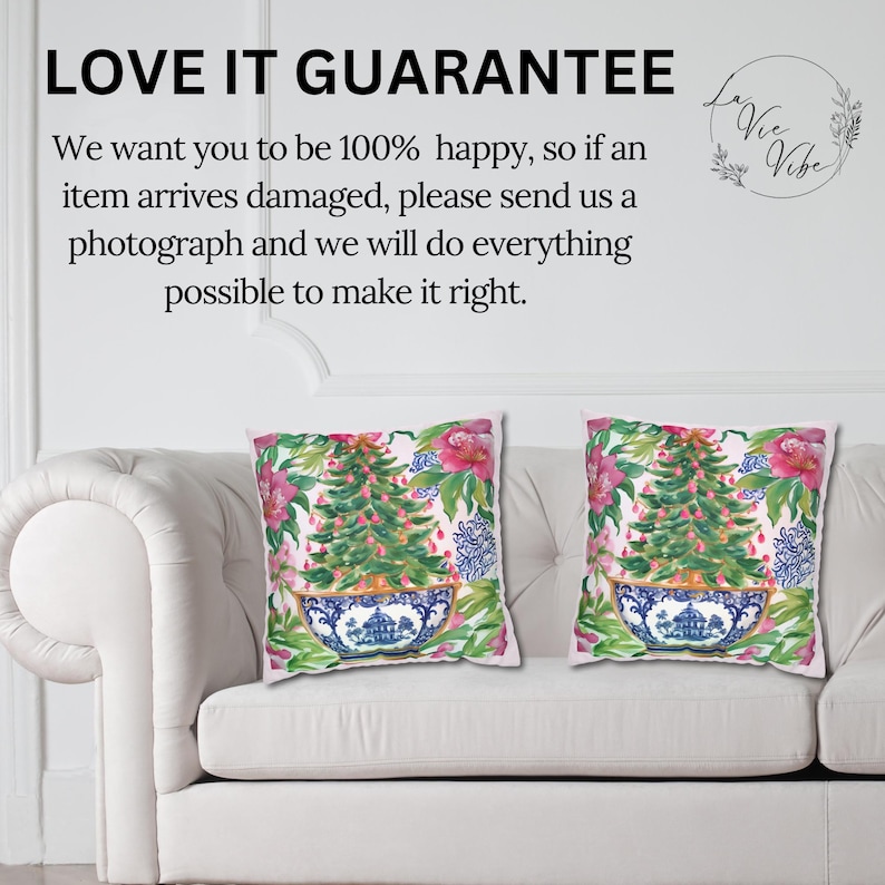 Funda de almohada navideña estilo chinoiserie, funda de almohada navideña, almohada con detalles florales en acuarela, regalo para el hogar, funda de almohada estilo chinoiserie imagen 6