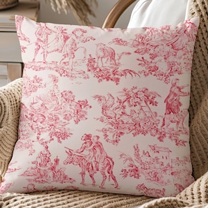 Red Toile de Jouy Pillow Cover, French Country Throw Pillow, Cottage Farmhouse Décor Cushion, Decorative Couch Accent Pillow