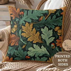 Fall Pillow Cover William Morris Throw Pillow Autumn Pillow  Décor Accent Botanical Pillow Cover Cottagecore Couch Pillow 18x18 Green Orange