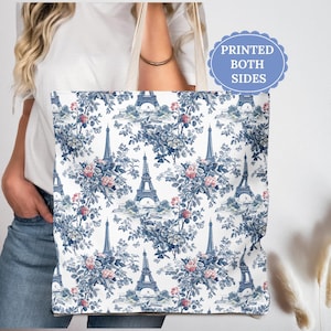 Toile Eiffel Tower Tote Bag with Pink Roses French Floral Paris Women&#39;s Gift  Romantic Shoulder Bag Mom Birthday Gift Girl Tote Purse