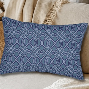 Blue Patterned Lumbar Pillow Housewarming Gift Elegant Pillow Mom Gift Neutral Throw Pillow Geometric Lumbar Pillow, Accent Pillow Coastal