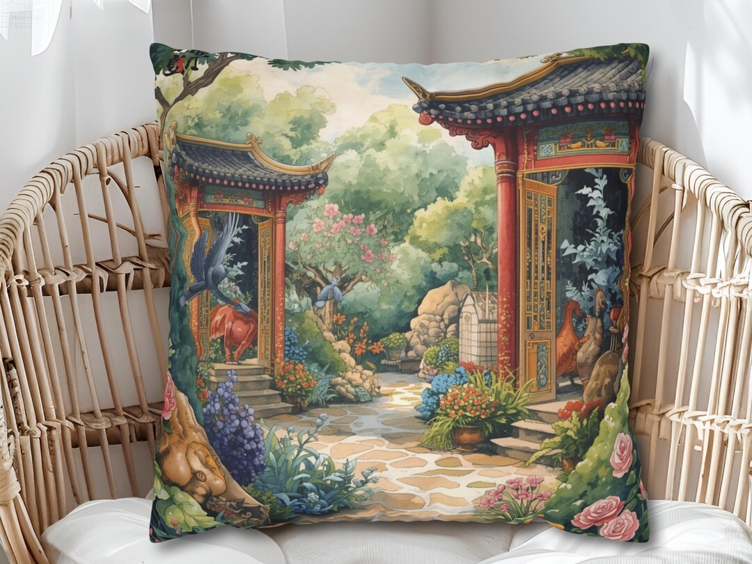 Pagoda Chinoiserie Pillow Cover, Asian Garden Home Decor - Etsy