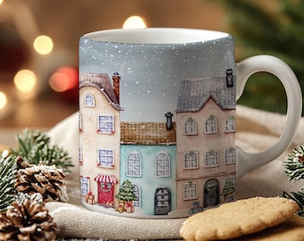 Winter Village Christmas Mug: Cozy Holiday Cottage Snow Scene