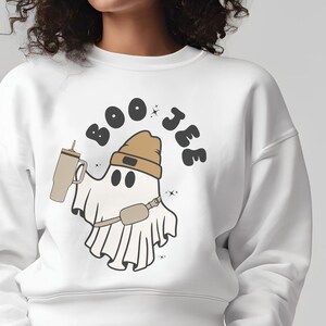 Boujee Ghost svg/png - Cute Ghost with Stanley SVG, Stylish Halloween Design, Fun Ghost Clipart for DIY Crafts & Apparel