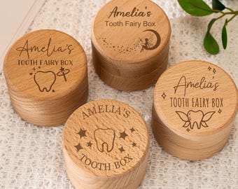 Scatola per fatina dei denti incisa, scatola per monete in legno personalizzata per fatina dei denti, scatola per denti in legno per bambini, ricordo, baby shower, regalo di Pasqua