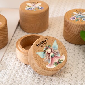 Caja de madera personalizada para monedas de hada de los dientes, recuerdo de caja de dientes de niña, caja de dientes de leche, regalo de primer cumpleaños, regalos de bautizo, regalo de baby shower para ella