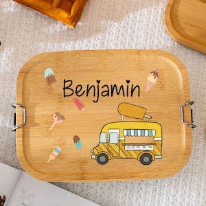Lonchera personalizada con nombre, lonchera de camión de comida para ella o él, contenedor de comida, lonchera con tapa de madera para niño, regalo de Navidad para bebé o niño