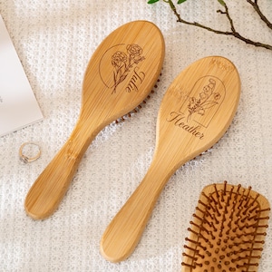 Engraved Birth Flower Airbag Brush,Wedding Wooden Comb,Hair Combing for Mom,Birthday Gift for Her, Wedding Bridesmaid Gift,Anniversary Gifts