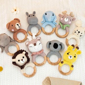 Custom Crochet Baby Rattle Toy, Animal Crochet Baby Rattle, Baby Shower Gift, Baby Rattle Grasping Toy, Newborn Gift, Baby Gift, Xmas Gift