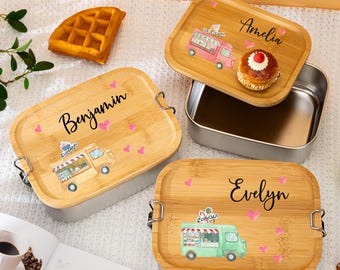Personalisierte Name Lunchbox für Kinder,Imbisswagen Lunchbox,Geschenk zum Schulanfang,Edelstahl Lunchbox,Kindergarten Lunchbox,Weihnachtsgeschenke