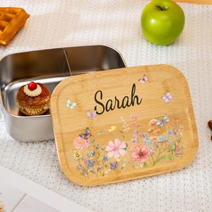 Metal Lunch Box with Wooden Lid, Custom Stainless Steel Bread Boxes, School Dinner Box, Bento Box, Back to School Gifts for Her, Easter