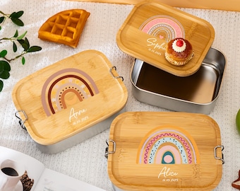 Personalisierte Regenbogen Lunchbox für Kinder, Edelstahl Box, maßgeschneiderte Bento Box, Schule Picknickbox, Jungen Mädchen Geburtstag oder Taufgeschenk