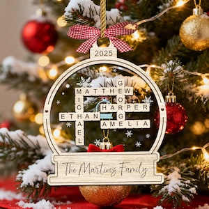 Personalized Family Scrabble Christmas Ornament, Family Crossword 2 Layers Bauble, Family Puzzle Name Ornament, Family Christmas Gift