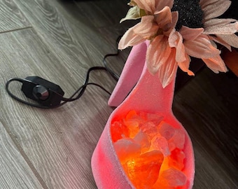 Pink Glitter High Heel Salt Lamp Sunflower