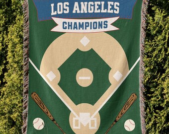 Los Angeles Baseball Champions Woven Blanket, Vintage Dodger Style Fan Gift, Christmas, Father's Day