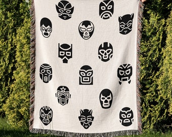 Lucha Libre Mask Woven Blanket, Mexican Wrestling Gift