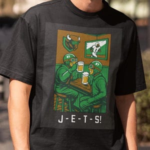 Vintage Jets fotbollströja, New York-serietidningsstil med grafisk design