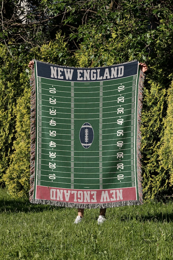 New England Football Woven Blanket, Patriot Fan Gift, Vintage Look