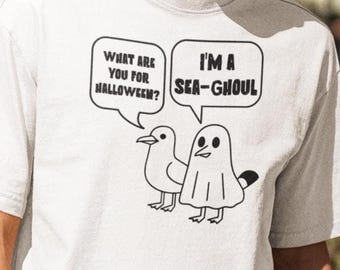 面白いカモメの幽霊のハロウィンシャツ：レトロな鳥オタクTシャツ