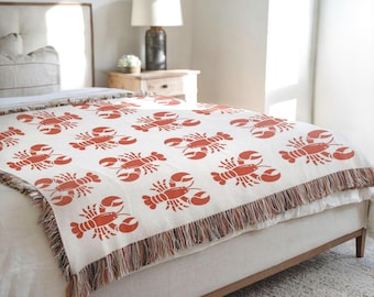 Woven Lobster Blanket: Coastal Boho Decor - 100% Cotton