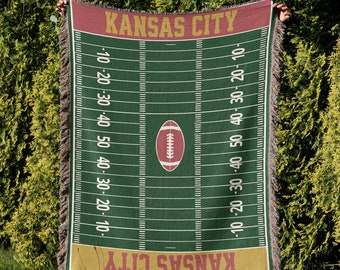 Kansas City Football Fan Blanket, Vintage Chief Woven Throw, USA Made, Father's Day, Christmas