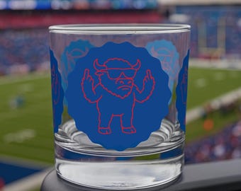 Buffalo Football Whiskey Glass, Funny Bill Fan Gift, Bar Decor, Christmas, Father's Day