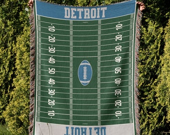 Detroit Football Field Woven Blanket, Lion Fan Gift, Vintage Style, Father's Day, Christmas